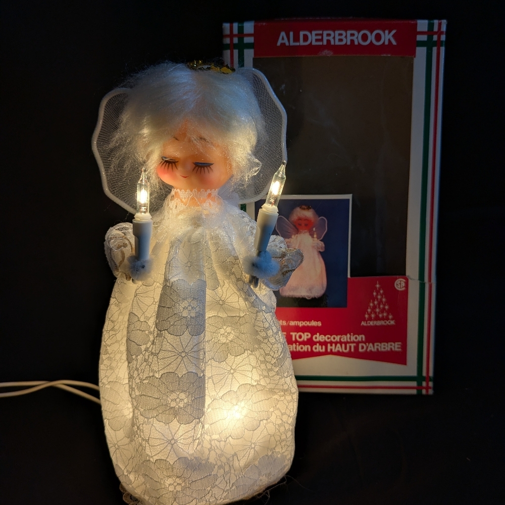 VTG Angel Christmas Tree Topper Lighted 8" Taiwan Alderbrook